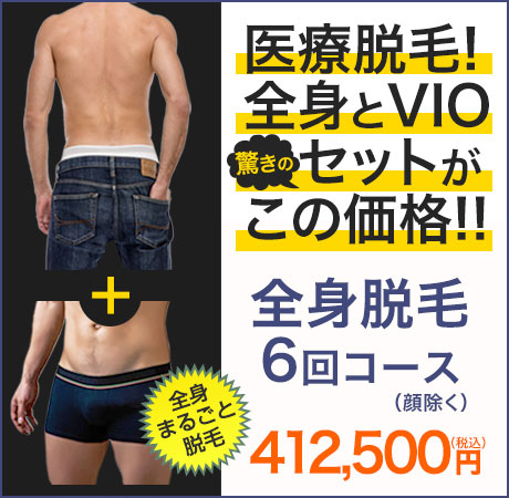 医療脱毛！全身とVIO 驚きのセットがこの価格 全身脱毛6回コース 412,500円