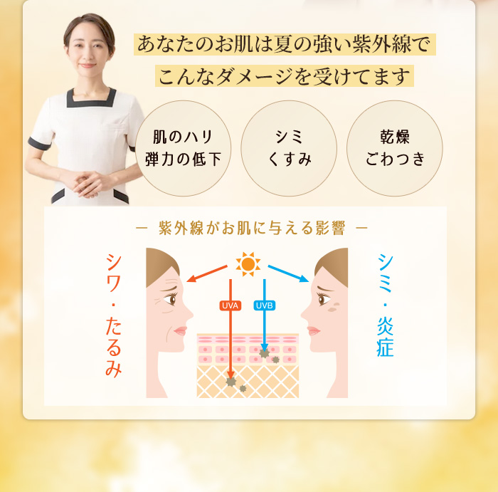 あなたのお肌は夏の強い紫外線でこんなダメージを受けてます